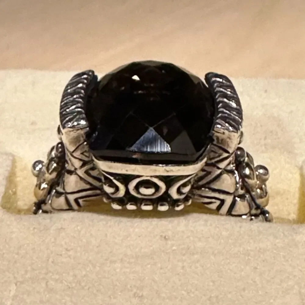 Barbara Bixby Sterling Silver 18K Gold Smoky Quartz Faceted Ring Size 9.5